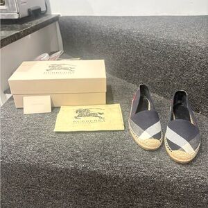 Burberry Navy and White Check Espadrille Flats